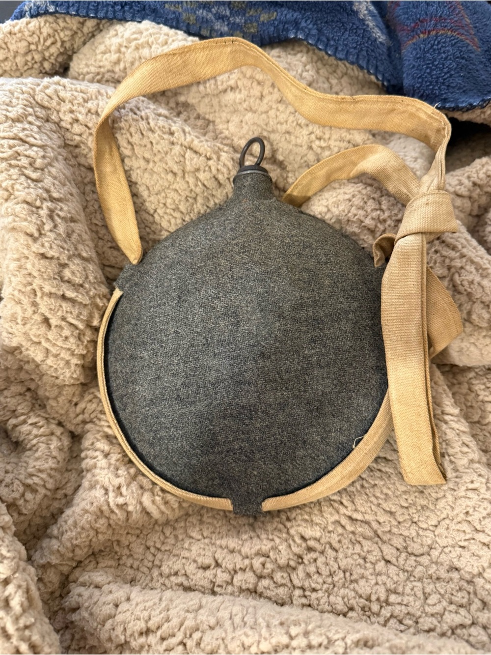 Civil War Bullseye Canteen Wool Cover linen strap see pictures for condition